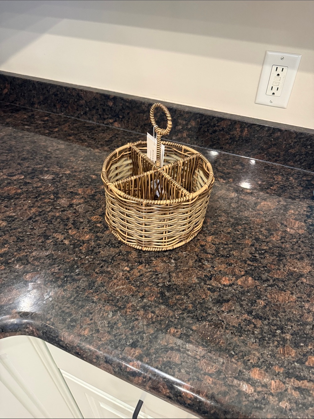 Woven Rattan Utensil Caddy with Handle - Natural